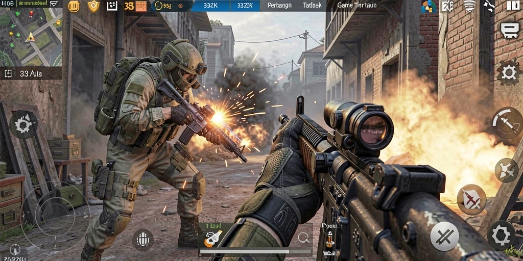 Screenshot gameplay menunjukkan pertarungan seru dalam 33ZK.