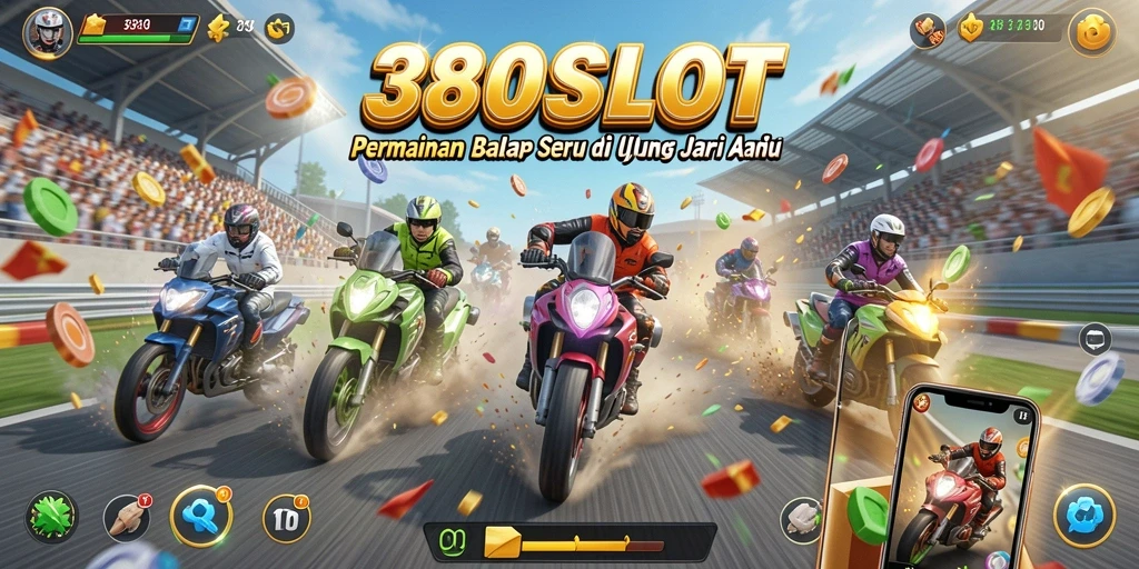 Tangkapan layar menampilkan aksi balap mendebarkan di 380SLOT.