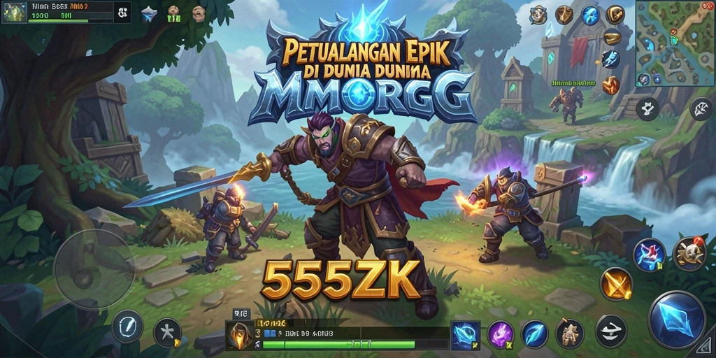 Menampilkan pemain beraksi dalam petualangan MMORPG di 555ZK.