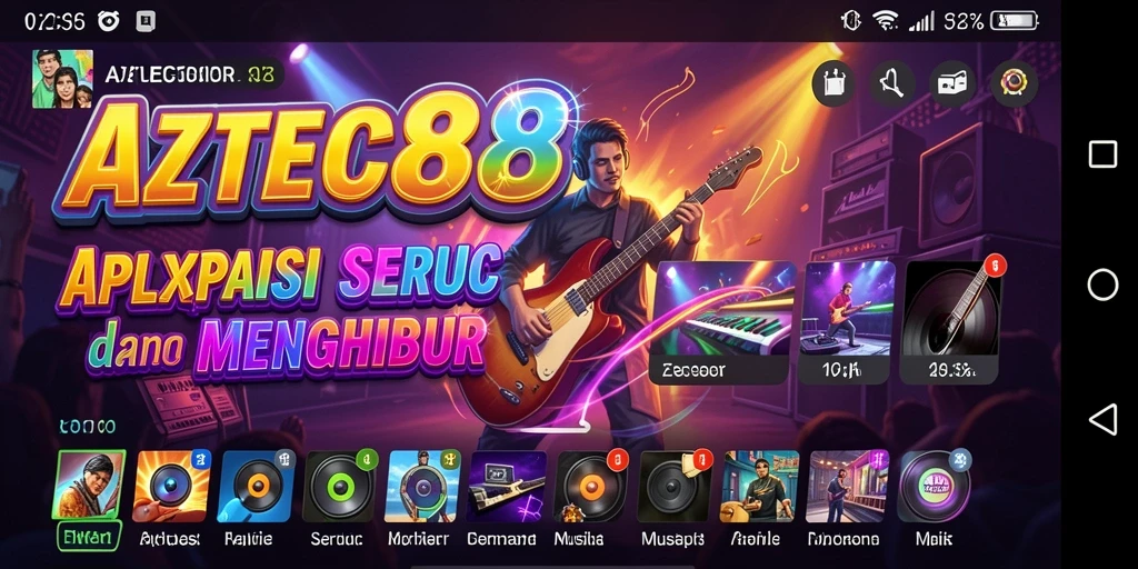 Screenshot gameplay AZTEC88 dengan berbagai fitur musik menarik.