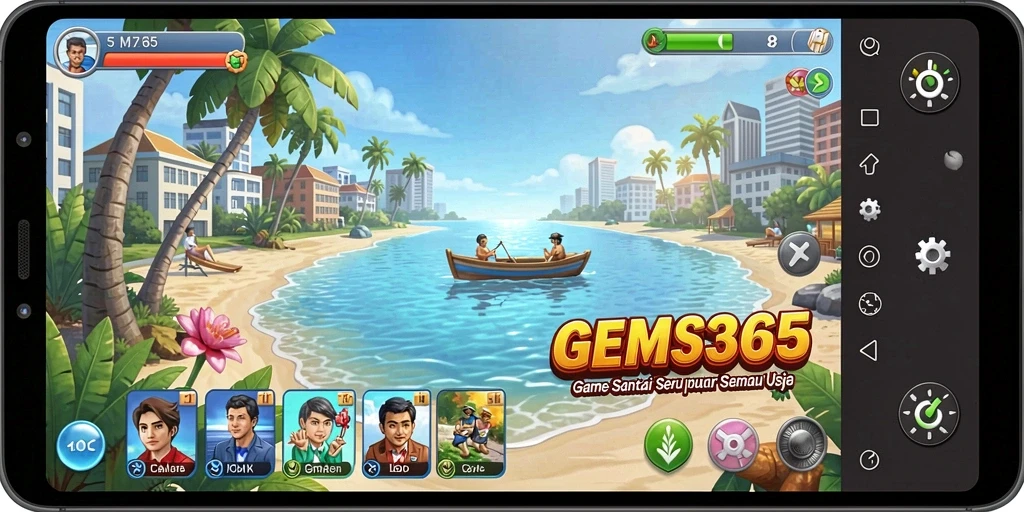 Screenshot GEMS365 menampilkan gameplay seru dan penuh warna.