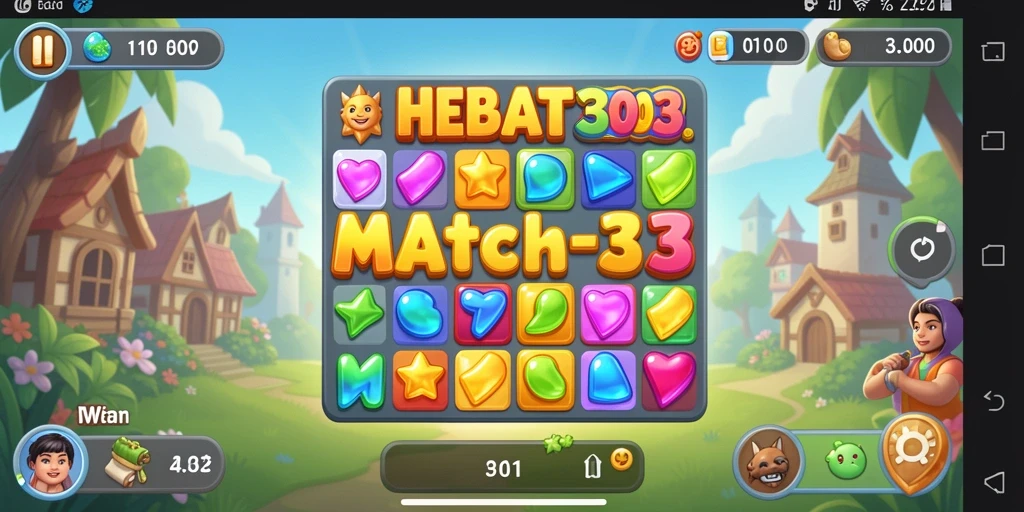Gameplay HEBAT303 menampilkan grafis cerah dan aksi mencocokkan item.