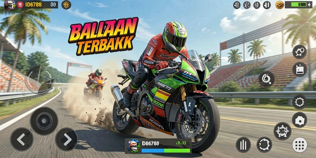 Tampilan gameplay mendebarkan di ID6788 dengan balapan motor cepat.