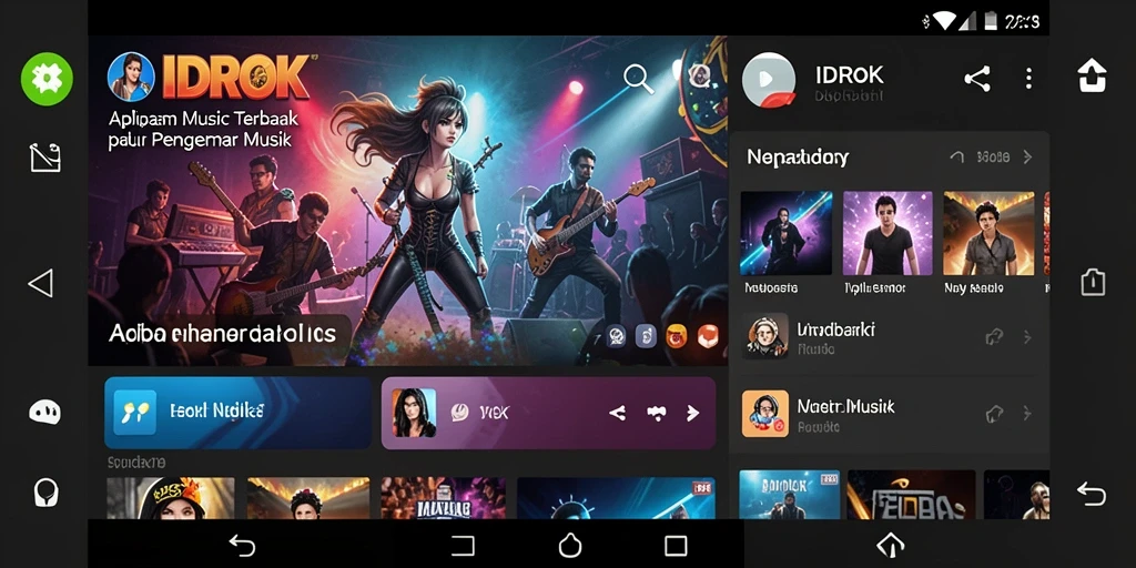 Screenshot IDROK menampilkan antarmuka aplikasi dengan berbagai pilihan lagu.