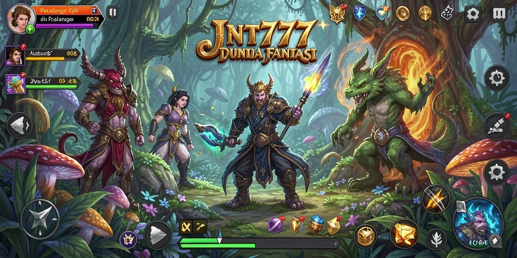 Tampilan gameplay JNT777 dengan karakter dalam pertempuran RPG.