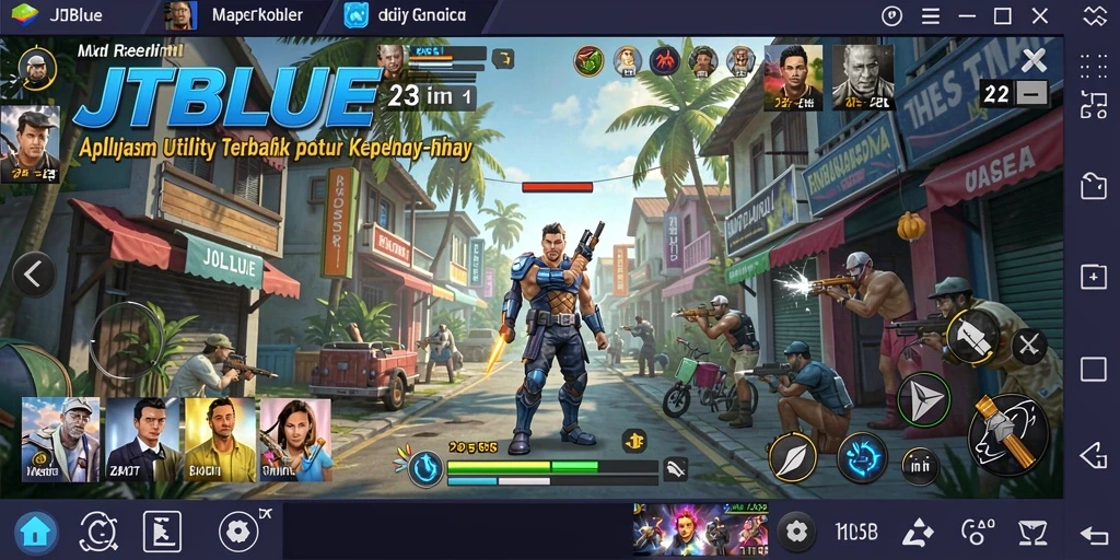 Tampilan utama JTBLUE dengan berbagai fitur utilitas yang menarik.