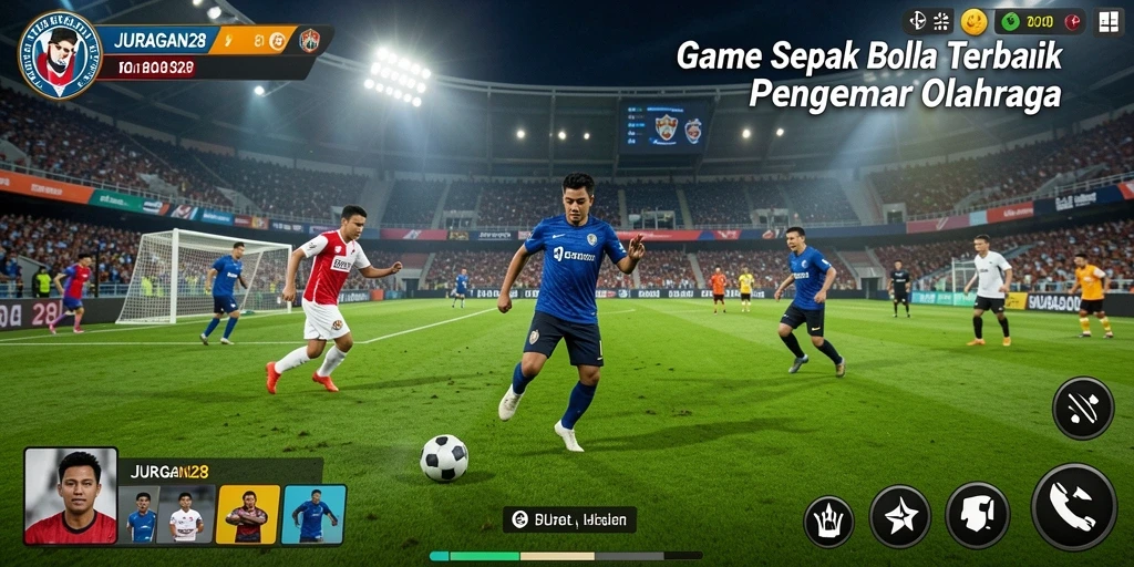 Tampilan seru dari gameplay sepak bola JURAGAN28.
