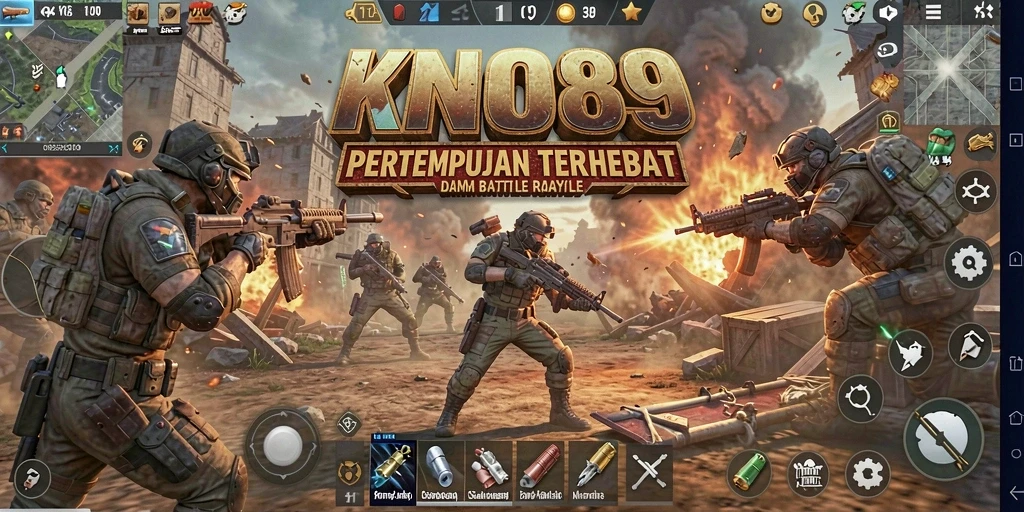 Tangkapan layar utama KNO89 menampilkan aksi intens dalam pertempuran Battle Royale.