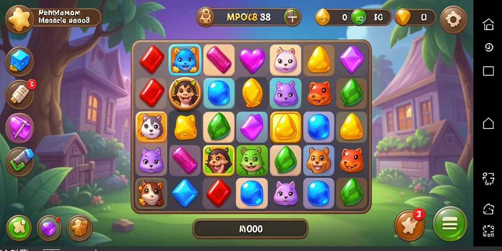 Tampilan gameplay seru MPO08 saat mencocokkan benda-benda warna-warni.
