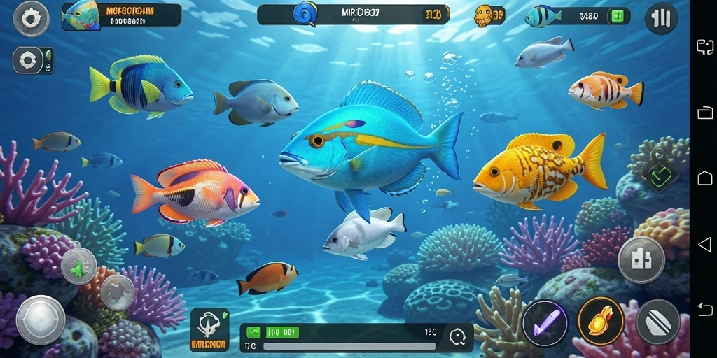 Screenshot MPOID menampilkan aksi menembak ikan yang seru di lautan.