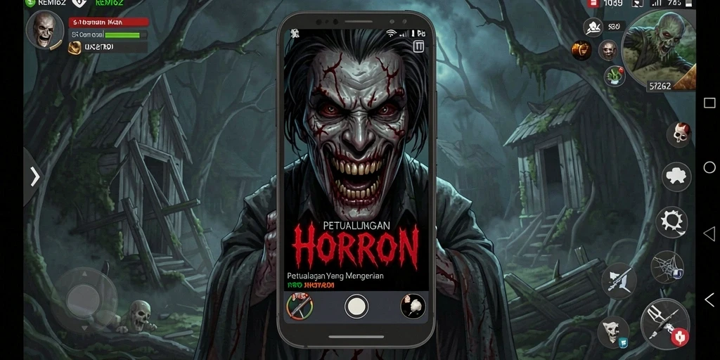 Screenshot gameplay <strong>REMI62</strong> dengan atmosfer horor yang mencekam.