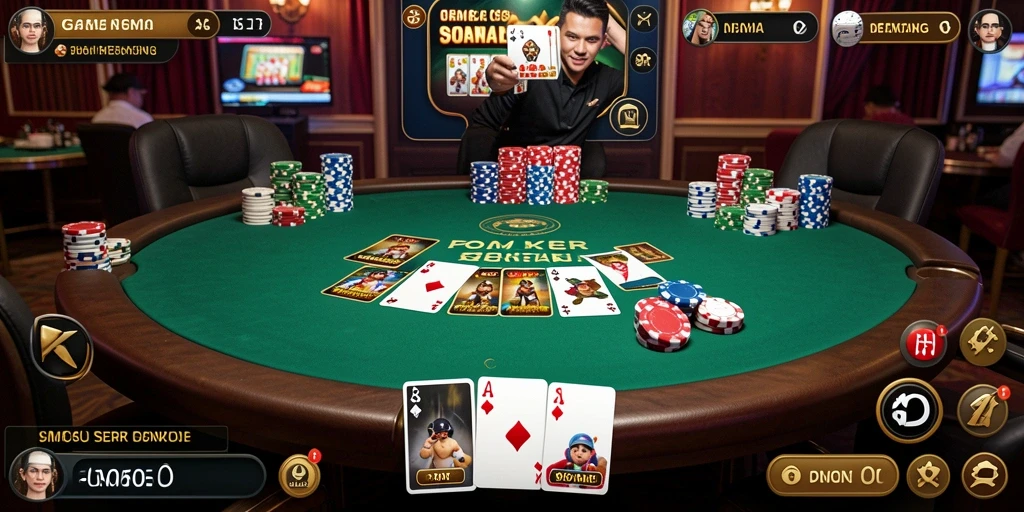 Screenshot SM605 menampilkan gameplay poker yang mendebarkan dan interaktif.